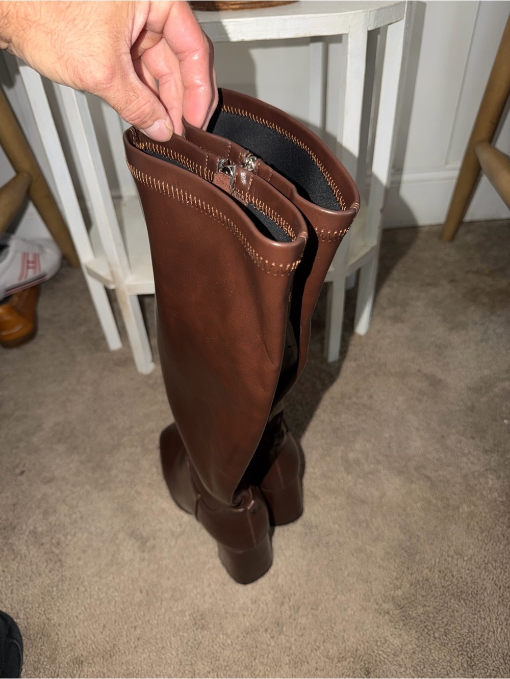 Women's Brown Mid-Calf Leather Block Heel Boots - Picture 5 of 6
